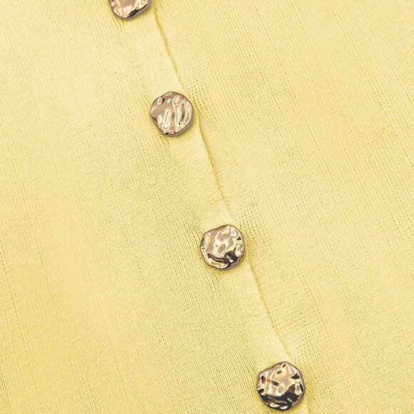 Yellow Casual Women's Metal Button Open Front Sleeveless Jacket - Picture 6 of 8